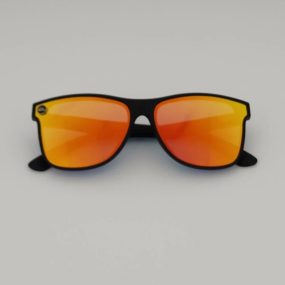 Quiksilver Round Flat Lens Sunglasses Matte Black Frame Orange Mirror Lens Q30